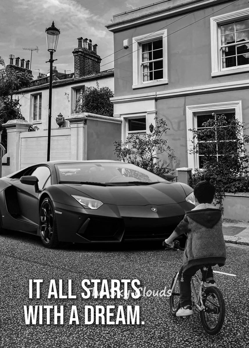 Luxury Black  White Lamborghini Supercar Canvas Art  It All Starts with A Dream HD Print Wall Decor for Office  Home
