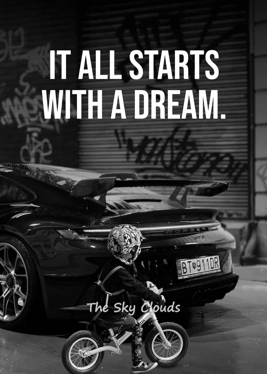 Luxury Black  White Lamborghini Supercar Canvas Art  It All Starts with A Dream HD Print Wall Decor for Office  Home