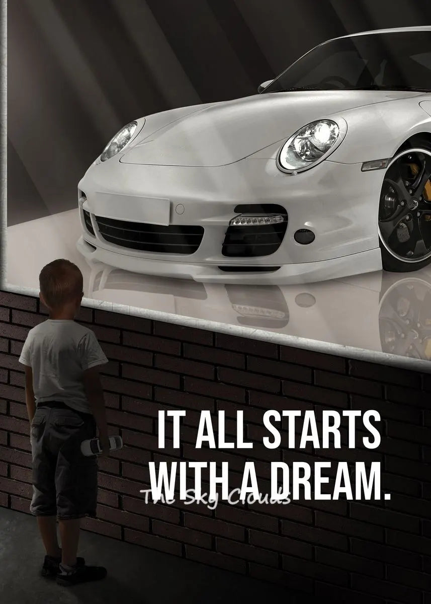 Luxury Black  White Lamborghini Supercar Canvas Art  It All Starts with A Dream HD Print Wall Decor for Office  Home