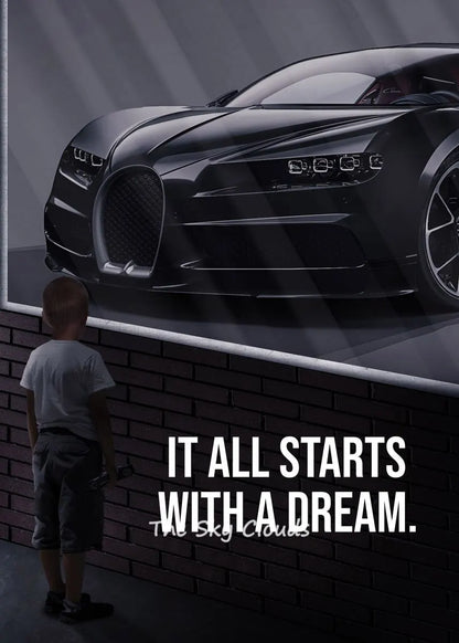 Luxury Black  White Lamborghini Supercar Canvas Art  It All Starts with A Dream HD Print Wall Decor for Office  Home